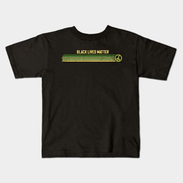 Black Lives Matter - Retro Peace Stripes Green Kids T-Shirt by Jitterfly